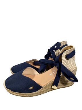 Viscata Navy Blue Espadrille Wedge Sandals Ankle Tie Women Size 40